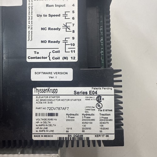 Thyssenkrupp 72DV787AF7 AC Semiconductor Elevator Motor Starter E04 - Picture 2 of 9