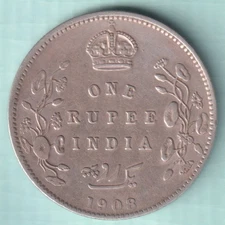 BRITISH INDIA 1908 KING EDWARD VII ONE RUPEE RARE SILVER COIN