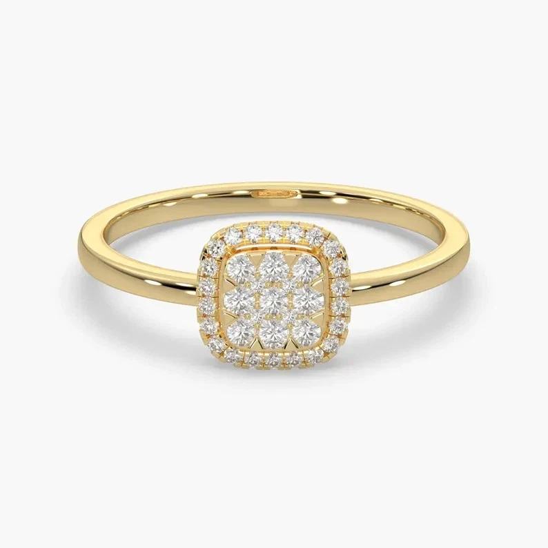 Anillo de boda con racimo de diamantes cultivados en laboratorio VS1 de corte redondo de 1,50 quilates de oro amarillo de 14 k Foto 3 de 4