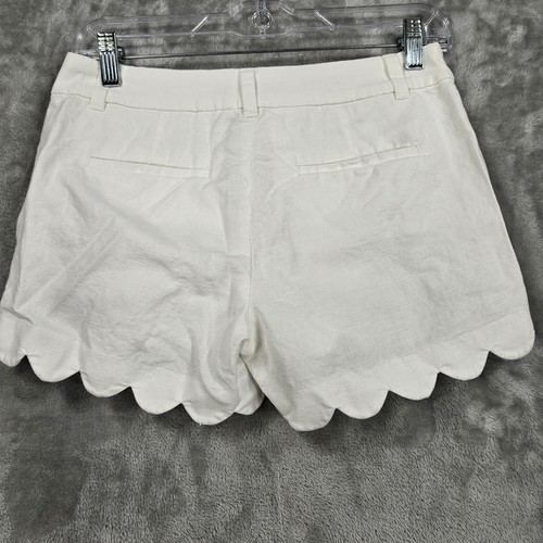 J Crew Shorts Womens 0 White Scalloped Hem Linen Cotton Blend Pockets Summer - Picture 2 of 12