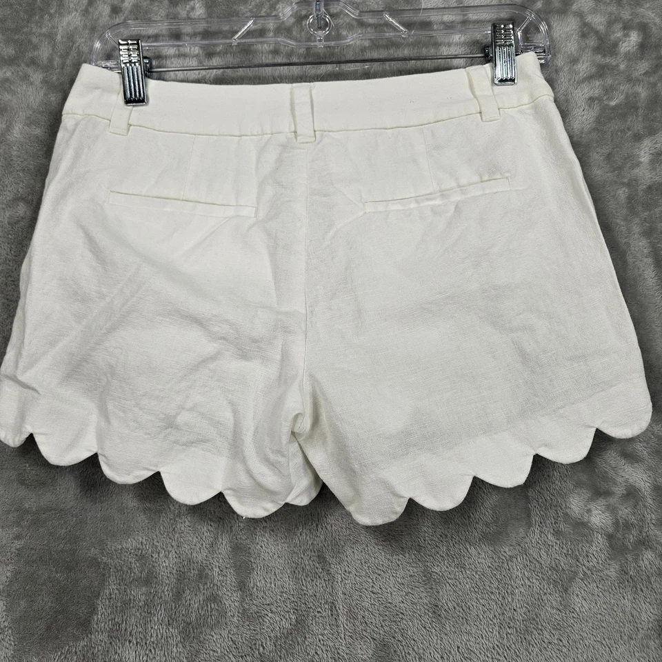 J Crew Shorts Womens 0 White Scalloped Hem Linen Cotton Blend Pockets Summer - Image 2 of 4