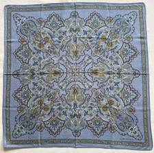 VTG Handkerchief Blue Cotton Brown Damask Paisley Classic Pocket Square 17" K1