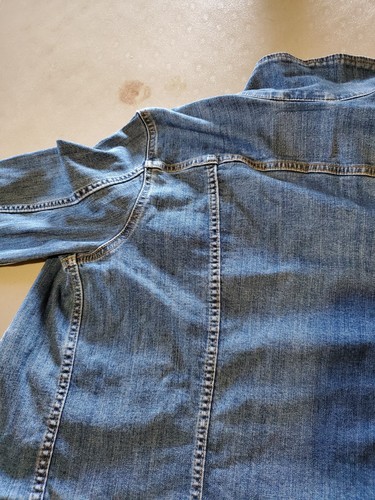 Levi Womens Jean Jacket X L Dark Wash Denim Button Up Casual Red Tab Trucker - Picture 12 of 22