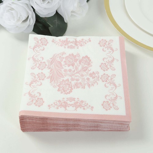 50  White and Pink Paper Cocktail Napkins in French Toile Floral Pattern - Picture 2 of 9