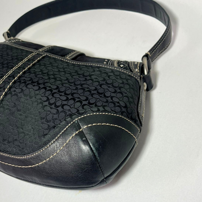 Coach Vintage Black Signature Suede Leather Studded Buckle Hobo