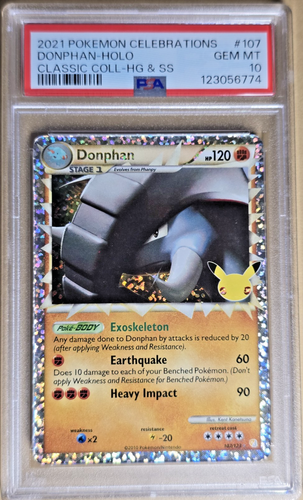 PSA 10 Gem Mint 2021 Pokemon ~ Donphan ~ Celebrations Classic Coll - Holo #107