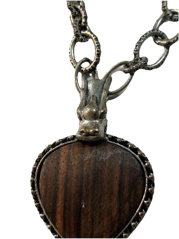 Lucky Brand 28” Dragon Heart Pendant Necklace Reversible Wood & Script Toggle  - Image 2 of 4