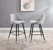 Adorn Performance Velvet Bar Stool Set of 2, Light Gray