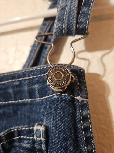 Jordache 14/16 Blue Denim Bib Overalls Love Heart Patches - Picture 4 of 10