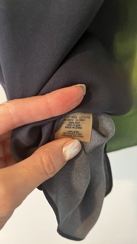 Elie Tahari Silk Elastane Tunic Blouse Navy Lime Green S - Picture 4 of 5
