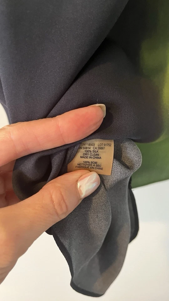 Blusa túnica Elie Tahari seda elastano azul marino verde lima S Foto 4 de 4