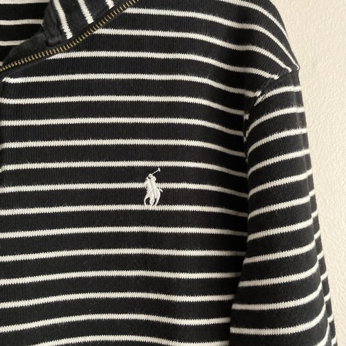 Polo Ralph Lauren Mens 1/4 Zip Black White Striped Cotton Sweater Size Large - Picture 3 of 10