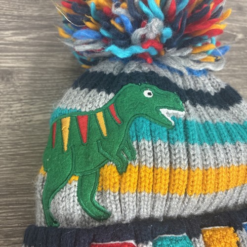 The Childrens Place Hat Size 2T-3T Multicolor ROAR  Dinosaur Beanie Pom - Picture 3 of 7