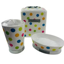 InterDesign 3-Pc Bathroom Set Polka Dot Tissue Box, Toothbrush Holder, Soap Dish