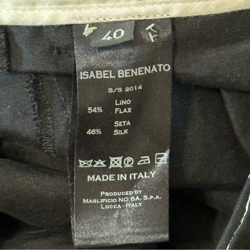 Isabel Benenato Size 40 S M Black Linen Silk Drop Crotch Pleated Pants Trousers - Image 4 of 4