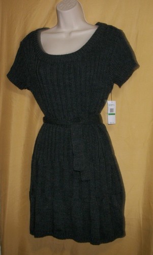 Jessica Simpson donna grigio antracite maglione corto vestito cintura maglia cavo $79 - Foto 3 di 5