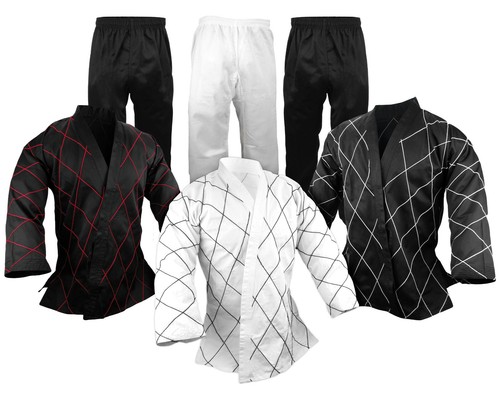 Hapkido Uniformen Set, Kampfsport mittelschwer, Rautenstich schwarz weiß rot - Bild 1 von 11