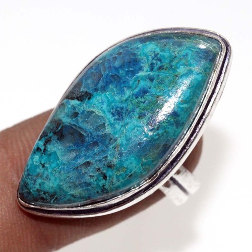 925 Silver Plated Chrysocolla Ethnic Ring Handmade Jewelry Size US 9 JW
