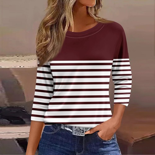 Damen Rundhals Damen Print Sommer Freizeit 3/4 Ärmel Tops T-Shirt Bluse - Bild 17 von 54