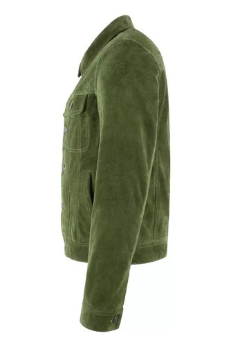 Green Suede Trucker Jacket For Men Pure Soft Lambskin Western Style Coat Jacket - Picture 3 of 7