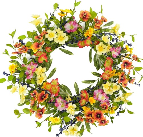 Spring Summer Wreaths for Front Door Farmhouse Colorful Cottage Artificial Eucal