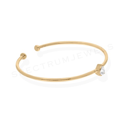 Solitaire Pear SI/H Diamond Cuff Bangle 14k Yellow Solid Gold Bracelet 0.39 Ct - Picture 3 of 9