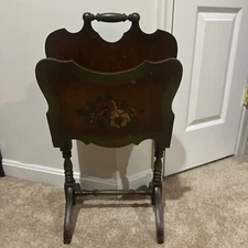 Vintage 1930s Magazine Newspaper Stand Rack Wood Two Pockets Art Deco Style