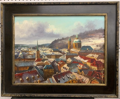 Pintura Paisaje Urbano Europeo Techos de Ciudad Vieja - Imagen 1 de 4