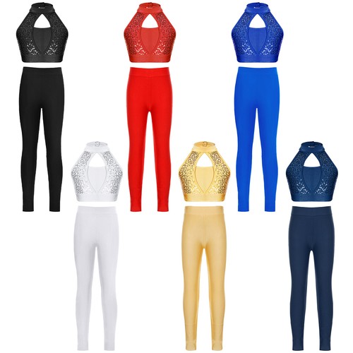 Kids Girls Tracksuit Fitness Vest And Tights Party Sweatsuit Summer Active Tee - Picture 4 of 58