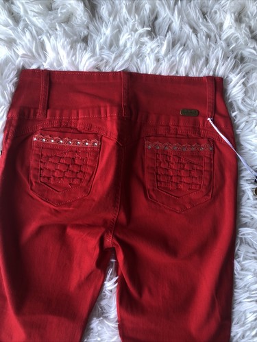 Women’s Juniors Push Up Butt Lifting Red  Skinny Jeans Silver Diva Bling Size 9 - Picture 8 of 10