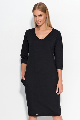 Damas Oficina de trabajo casual Scoop Neck 3/4 Manga Knee Length Tunic Dress FA518 - Imagen 3 de 8