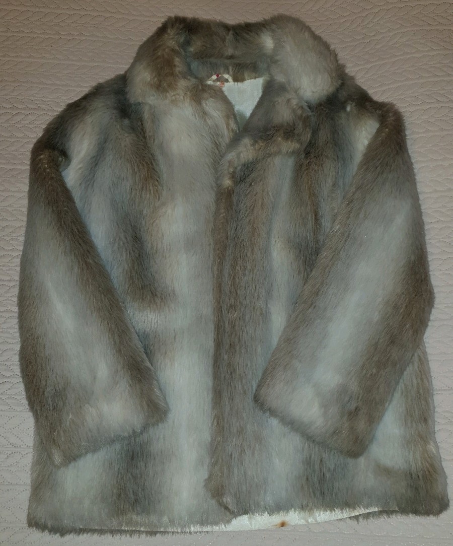 Faux Fur Brown Cream White Ladies Coat Size 10 Faux Fur Brown Cream White Ladies Coat Size 10