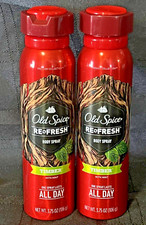 2 New Old Spice Refresh TIMBER w/Mint, All Day Body Spray, Re-Fresh Collection
