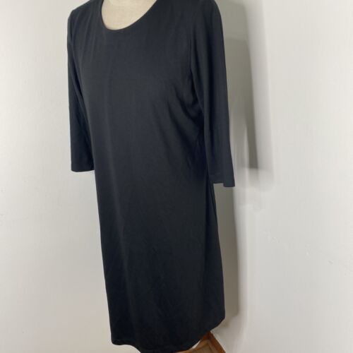 Susan Graver Black Dress Sz L Midi Liquid Knit 3/4 Sleeve Crew Neck Stretch - Picture 2 of 6