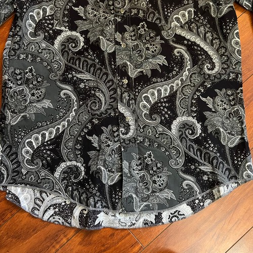 VTG Wrangler Cowboy Cut Regular Fit X-Long Tail Shirt Paisley Abstract Men 17-35 - Picture 7 of 13