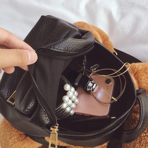 Dama Niña Mochila Imitación Cuero Preppy Bolso Escolar Lindo Oso Mochila Esponjoso Muñeca - Imagen 14 de 16