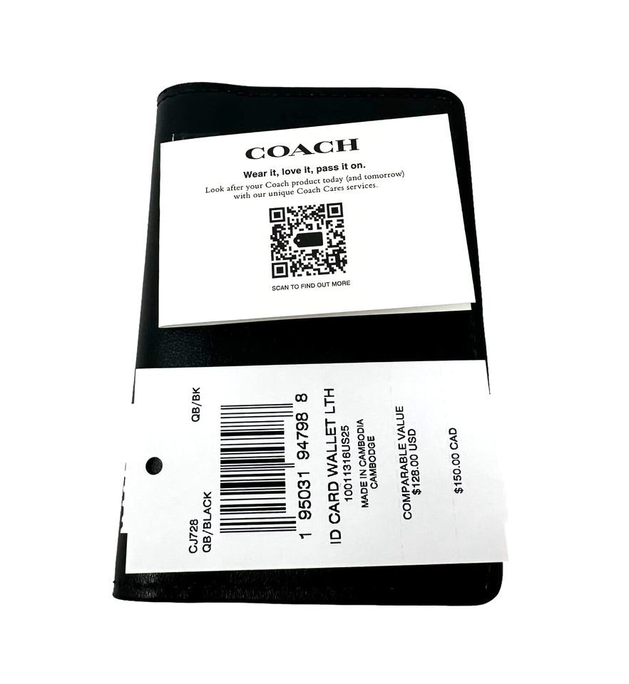 Coach Men's ID Wallet Black Bifold Slim Card Case Smooth Leather CJ728