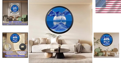 Elegant Blue Moving Sand Art Decor - 360° Rotating 17.3'' Wall Sculpture - Picture 2 of 9