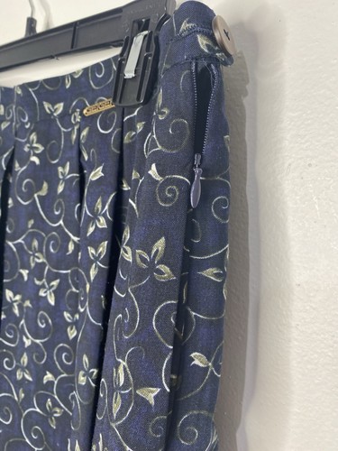 Geiger Skirt Women's 40 Blue Floral Wool Pleated Lined Midi A-Line Lined Austria - Picture 5 of 8