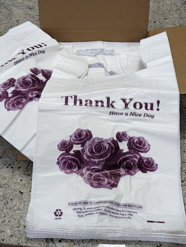 Heavy Duty T-Shirt Bags Flower Thank You Bags 11.5"x 6"x 21" 360pcs - Picture 3 of 6