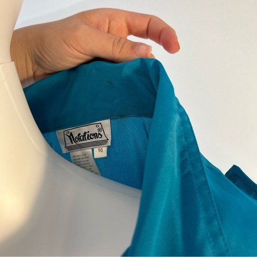 Vintage Notations Turquoise Blue Silky Double Breasted 80's Blouse, Sz 16 - Picture 7 of 7