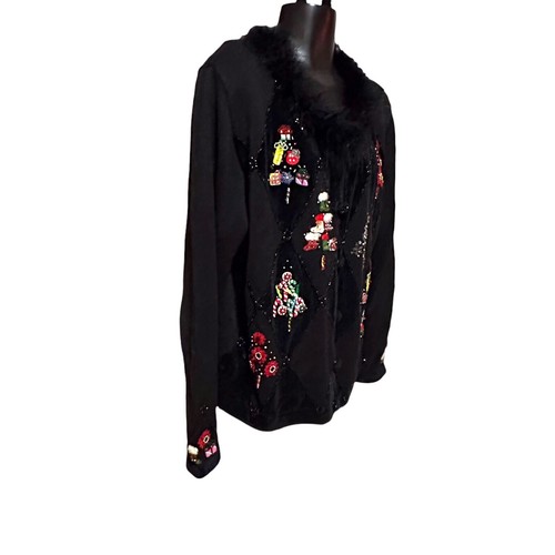 Maglione cardigan natalizio Jack B Quick donna L impreziosito da perline vintage - Foto 2 di 14