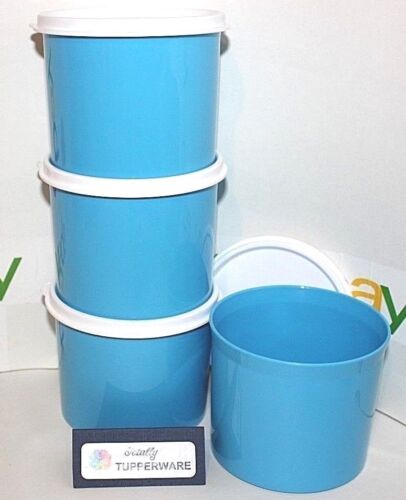 Juego de 4 contenedores apilables de 2,5 tazas herméticos azules y blancos - Imagen 2 de 3