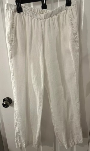 Eileen Fisher Damenhose Größe M weiß Bio-Leinen Cropped Freizeit gebraucht, in einwandfreiem Zustand