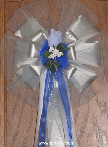 6 Royal Blue Satin Edge Ribbons Pew Bows for Weddings - Picture 4 of 5