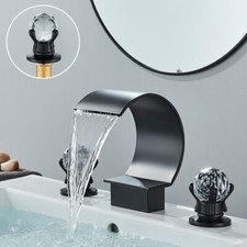 8" Waterfall Bathroom Sink Basin Faucet Black 2 Crystal Handle 3 Hole Mixer Tap