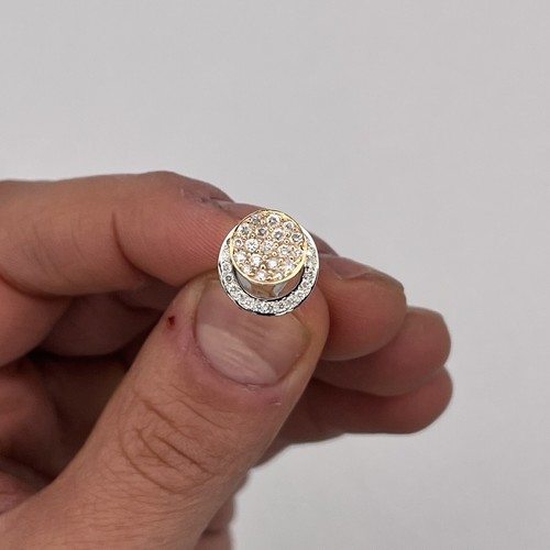 14k Two Tone White Rose Gold .75ctw Round Diamond Omega Back Earrings - Picture 4 of 6