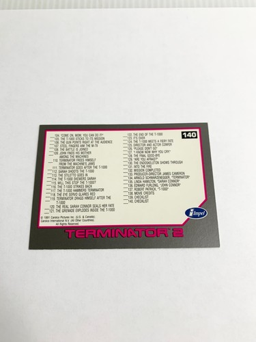 Lista di controllo 2 1991 Impel Terminator 2 Judgment Day Card # 140 - Foto 2 di 2