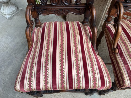 PAIR Antique French Dining Chairs Renaissance Revival Open Carved Oak SET of 2 - Picture 19 of 20