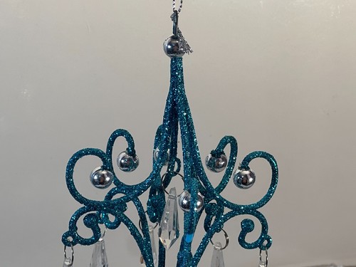 Christmas ornament victorian chandelier turquoise glitter clear prisms OH9672 - Picture 2 of 6